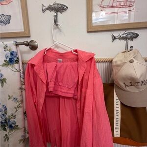 Pink Two-Piece Summer Set | Button-Up Top + Shorts Matching Outfit